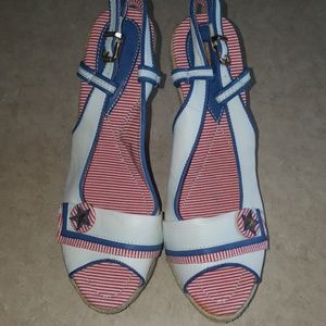Red, white and blue pinup style sandals